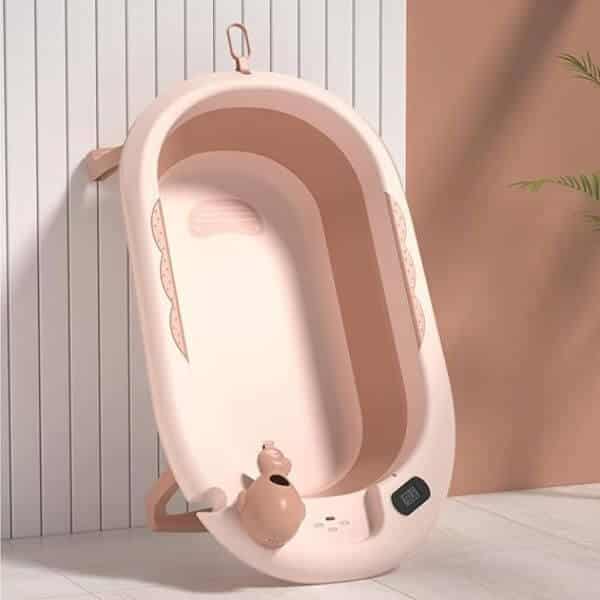 Foldable Baby Bathtub with Thermometer and Anti-Slip Design