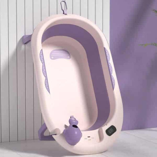 Foldable Baby Bathtub with Thermometer and Anti-Slip Design