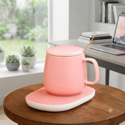 Portable Coffee Ceramic Mug Set With Warming Coaster