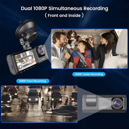 Three-Way DVR Dash Camera – Front, Rear & Interior Car Recorder